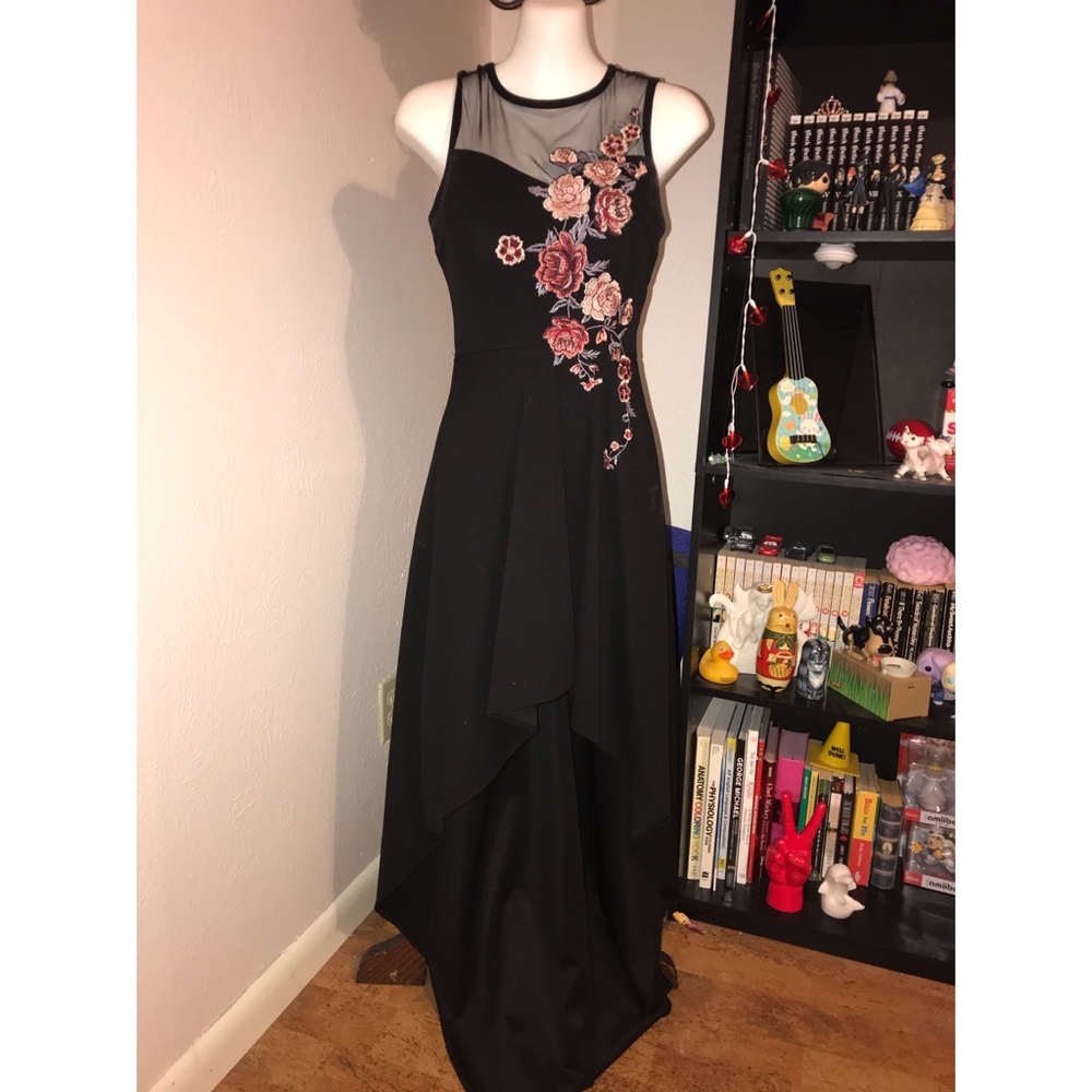 Black, Flowers High/Low Prom Dress